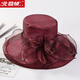 北極絨遮陽(yáng)帽子女歐根紗輕薄透氣花朵大沿帽女時(shí)尚波浪邊護臉?lè )罆裾陉?yáng)帽 酒紅 M(56-58cm)