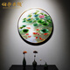 伯莎丹頓（BERTHA DENTON） 新中式九魚(yú)圖荷花入戶(hù)圓形玄關(guān)掛畫(huà)蘇繡刺繡客廳沙發(fā)墻成品裝飾  鋁合金黑 80cm*80cm