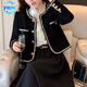 YOMC2024春秋法式小香風(fēng)外套女春秋短款復古高級感氣質(zhì)名媛粗花呢上衣 黑色[春秋款] S _建議80-95斤