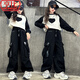亨比女童套裝春秋長(cháng)袖T恤工裝褲兩件套兒童中大童嘻哈街舞爵士舞潮童 黑色 150 建議身高1米45左右