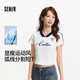 森馬（Semir）涼感T|短袖T恤女短款撞色V領(lǐng)夏季2025新款字母修身上衣運動(dòng)風(fēng) 本白10102 L