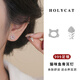 Holycat懷里貓卡通可愛(ài)貓咪骨頭耳釘女s999足銀輕奢高級感微鑲銀耳飾女生日禮物 微鑲貓咪魚(yú)骨耳釘一對