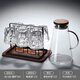 DELISOGA復古冰川玻璃杯水杯子家用加厚待客喝水套裝高級感輕奢啤酒杯茶杯 矮款-1壺6杯+黑色杯架+竹木底托