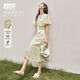對(duì)白法式浪漫碎花連衣裙女2025夏季新款氣質(zhì)花苞袖度假風(fēng)百褶長(zhǎng)裙 黃色碎花 L