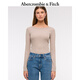 Abercrombie & Fitch女裝25春夏美式辣妹性感莫代爾羅紋圓領(lǐng)打底長(cháng)袖T恤139-5303 淺卡其色 M (165/96A)