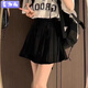 麥潮尚減齡學(xué)院風(fēng)Polo領(lǐng)短袖T恤女+黑色百褶裙夏季新款寬松學(xué)生兩件套裝 黑色百褶裙-有內(nèi)襯 【面料】 S 建議【85斤以下】