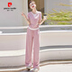 皮爾卡丹（pierre cardin）歐貨休閑運(yùn)動套裝女夏新款流行炸街顯瘦減齡粉色感短袖兩件套 粉色套裝【假兩件套】 L【110-120斤】
