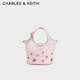 CHARLES&KEITH網(wǎng)紗立體花朵手提水桶包生日禮物七夕禮物CK2-10782636 Blossom Pink淡粉色 小包