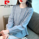 皮爾卡丹純棉長(cháng)袖襯衣女法式春秋季襯衫裝2025新款洋氣棉提花上 藍色今年流行的輕奢品牌 2XL 建議125-135