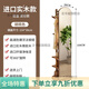 法卡威實(shí)木掛衣架臥室落地衣帽架帶鏡子一體客廳家用可移動(dòng)多功能置物架 【超大號雙層】滾輪款·胡桃色