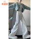 乖甜星180高個(gè)子加長(cháng)白色窄版闊腿牛仔褲女寬松垂感175超長(cháng)直筒褲子 白色 常規 XL