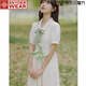 SNYDER WEAR夏天少女初戀白色連衣裙女裝夏季2026新款學(xué)生學(xué)院風(fēng)小個(gè)子長(cháng)裙子 杏色連衣裙+綠色領(lǐng)帶 S