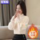 麥潮尚襯衫女襯衣長(cháng)袖上衣蕾絲加絨加厚打底衫裝秋冬裝2024年新款潮雪紡 淺杏色加絨加厚 L:建議100-110斤