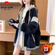 皮爾卡丹（pierre cardin）棒球服衛衣女士加絨加厚連帽開(kāi)衫上衣外套潮大碼女裝2026秋冬新款 藏青色 XL 適合130-160斤穿
