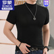 羅蒙（ROMON）半高領(lǐng)短袖T恤男冰絲針織衫休閑百搭上衣休閑緊身大碼純色打底衫 黑色 2XL 160斤左右
