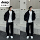 JEEP SPIRIT2025春季新款運動(dòng)套裝男士簡(jiǎn)約重磅短版連帽開(kāi)衫衛衣兩件套男 黑色【上衣+褲子】 XL 【140-160斤】