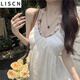 LISCN掛脖雪紡連衣裙女夏季純欲風(fēng)海邊度假法式露背裙子高級(jí)感白色長(zhǎng)裙 [吊帶連衣裙] L [建議106-115斤]