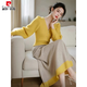 皮爾卡丹（pierre cardin）時(shí)尚氣質(zhì)貴婦名媛風(fēng)套裝裙秋冬季新款加厚針織上衣半身裙兩件套 黃色毛衣+半身裙【兩件套】 M 【建議100-110斤】