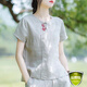 素訂棉麻中式國(guó)風(fēng)復(fù)古女裝夏季2025寬松上衣短款短袖小衫 麻色 L 建議100-120斤