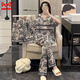 貓人（MiiOW）2025年新款睡衣女夏季冰絲短褲女士家居服水墨畫短袖長(zhǎng)褲三件套 ZS2015[三件套] XL [建議115-135斤]