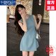 莫代爾韓式無(wú)袖連衣裙女2025夏季新款收腰顯瘦時(shí)尚氣質(zhì)百搭圓領(lǐng)A字短裙 湖藍(lán)色 M 95-105斤
