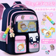 芭菲尼書(shū)包小學(xué)生女童1-3-6年級男可愛(ài)兒童卡通庫米女孩大容量減負護脊 粉藍【鎹1掛件+3卡片+6徽章】 大號【建議3-6年級】