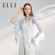 ELLE亞麻條紋披肩女外搭夏季空調房披風(fēng)外套圍巾透氣優(yōu)雅女絲巾 條紋藍