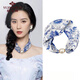 俞兆林國風(fēng)項鏈小絲巾女珍珠磁吸扣春夏秋薄款裝飾長(cháng)條領(lǐng)巾百搭仿絲圍巾 藍色 牡丹     南珠磁吸扣
