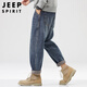 JEEP SPIRIT吉普牛仔褲男秋冬季男士寬松直筒休閑潮牌美式錐形長褲子男