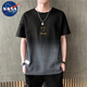 NASA WASSUP純棉短袖t恤男士夏季潮牌漸變色半袖男生設計感小眾涼感透氣體恤T 黑色 XL （115-150斤）