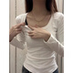 純棉白色內(nèi)搭基礎(chǔ)打底衫女春秋冬修身正肩u領(lǐng)長袖t恤百搭收腰上衣 白色 M