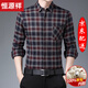 恒源祥羊毛內膽保暖襯衫男加絨加厚款中年男士格子冬季襯衣長(cháng)袖爸爸裝 YXY148紅色（羊毛內膽） XL (175) （適合130-140斤）