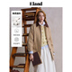 ELAND【63%棉】衣戀風(fēng)衣女翻領(lǐng)格紋后開衩大口袋外套2025秋季新款 卡其色(35)Beige L