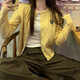 茯見(jiàn)針織衫女學(xué)院風(fēng)開(kāi)衫女針織短款外套女2025甜妹穿搭毛衣上衣女 黃色 常規 均碼