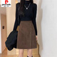 皮爾卡丹（pierre cardin）大碼燈芯絨半身裙秋冬女高腰不規則中裙胖mm顯瘦遮肚子a字裙短裙 咖啡色 XL 【建議110-120斤】