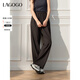 LAGOGO深灰色垂感休閑褲女拉谷谷2025年春季新款舒適通勤闊腿褲子 深灰色 XL