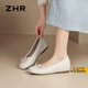 ZHR單鞋女時(shí)尚內增高淺口蝴蝶結女鞋百搭通勤小皮鞋AH602M米色37