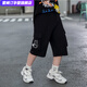 雷姆汀男童夏季七分褲中大童百搭薄款短褲男孩運(yùn)動(dòng)休閑褲子潮 黑色S中褲 120 建議身高115-125cm