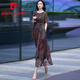 皮爾卡丹（pierre cardin）真絲連衣裙夏季2025新款大牌桑蠶絲重磅大碼遮肚短袖撞色氣質(zhì)長(zhǎng)裙 花色 XL 建議135-150斤