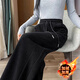 棉致雪尼爾闊腿褲子女秋冬季新款寬松加絨加厚休閑褲女士高腰顯瘦長(cháng)褲 149黑色 【加絨高品質(zhì)】31.5 3XL 160斤-185斤