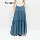 MO&Co.牛仔裙半身裙春懷舊輕薄棉質(zhì)蛋糕裙長(cháng)裙MBE1SKT038 牛仔藍色 S