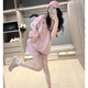 XIPR粉色顯白夏季套裝女短袖學生寬松韓版時尚短褲減齡休閑運動 粉色【棉質(zhì)兩件套】 L 【建議96-110斤】