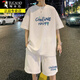 啄木鳥華夫格冰絲短袖t恤男套裝夏季短袖男士半袖休閑短褲一套衣服男裝 HTZ02白色套裝 XL