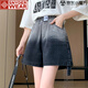 SNYDER WEAR漸變色牛仔短褲女夏季新款大碼胖mm寬松高腰顯瘦松緊腰闊腿熱褲潮 黑色 M 建議100斤以下