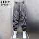JEEP SPIRIT吉普牛仔褲男春夏季美式復(fù)古哈倫褲子男士束腳長褲 黑灰 L