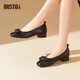 大東黑色單鞋女春季2026新款一腳蹬女鞋瓢鞋粗跟高跟鞋上班通勤鞋