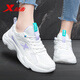 特步（XTEP）女鞋夏季網(wǎng)面休閑老爹鞋2025新款透氣網(wǎng)鞋軟底旅游跑步運動(dòng)鞋子女 米紫色 37