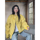 JZDZ美式短款?yuàn)A克夾服薄款棒球服外套女春秋季寬松大碼情侶 姜黃色 -[不夾棉] 薄款 M