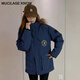 MUCILAGEKNOW情侶極寒中長(cháng)款羽絨服男女大毛領(lǐng)潮流鵝保暖外套男戶(hù)外工裝派克服 藏青色-女款 L （建議120-145斤）