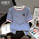 絲柏舍條紋T恤2026春夏新款女裝圓領(lǐng)撞色淑女休閑套頭針短袖織衫